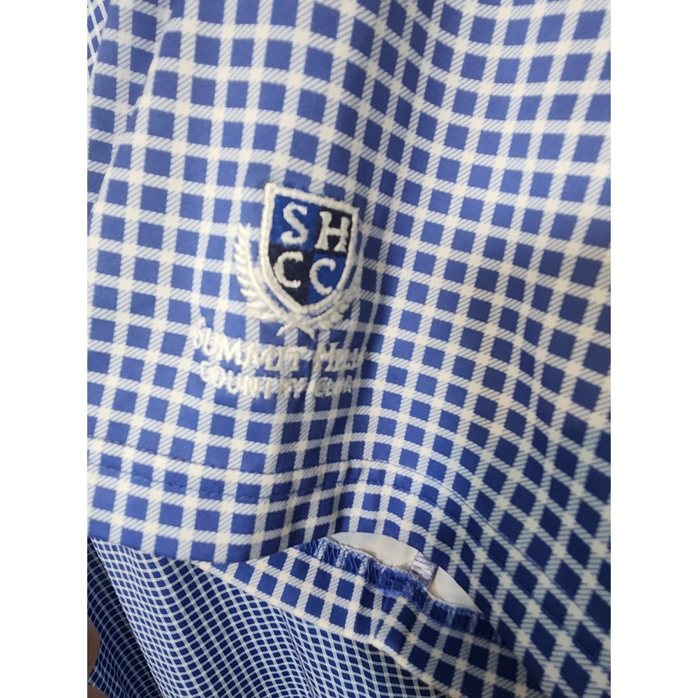 Donald Ross Golf Men's Blue Checked Short Sleeve Polo Shirt Large Embroidered - Picture 3 of 8